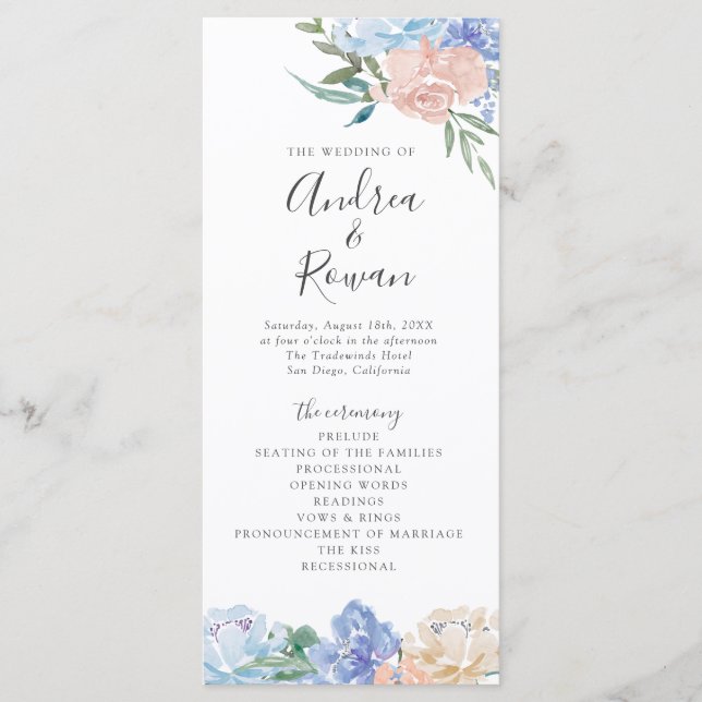 Programa de Bodas Florales Dusty Blue y Pink (Anverso)