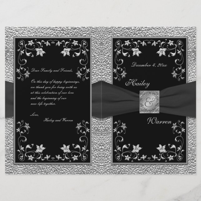 Programa de Bodas Florales en Blanco y Negro (Anverso)
