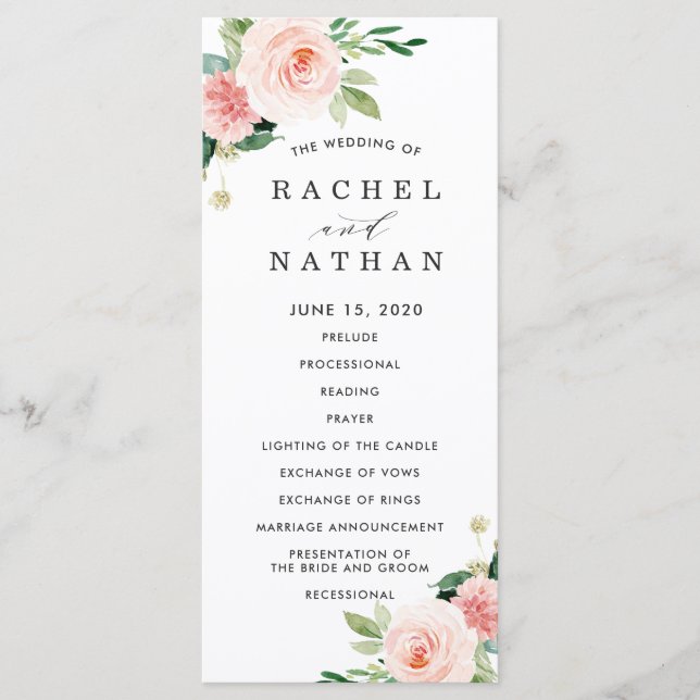 Programa de bodas florales en flor de sangre blanc (Anverso)