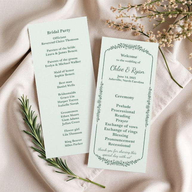 Programa de bodas florales monocromáticas rusticas (Subido por el creador)