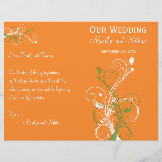Programa de Bodas Florales naranja, Verde y Blanca (Anverso)