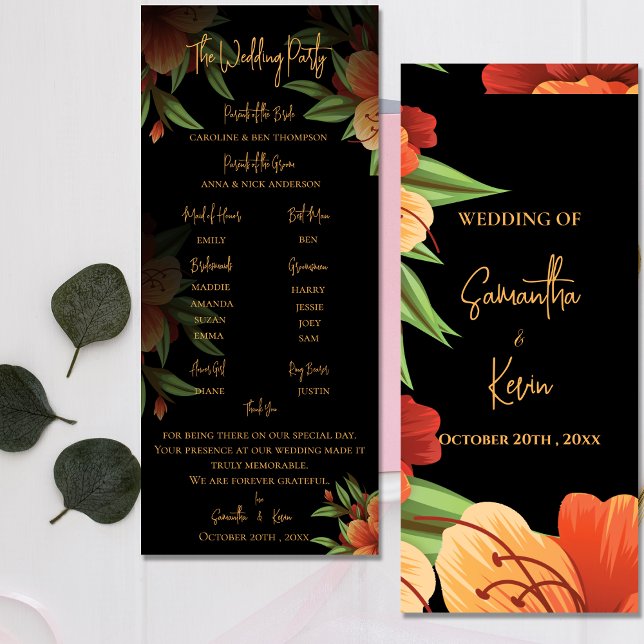 Programa de Bodas Florales para Naranjas bonitos M (Pretty Dark Moody Orange Floral Wedding Program)