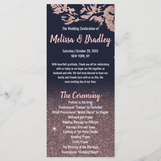 Programa de Bodas Florales para Purpurinas de Oro  (Anverso)