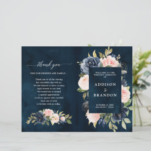 Programa de bodas florales rosadas de Rubor con po