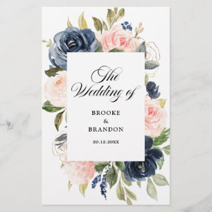 Programa de bodas florales rosadas de Rubor con po
