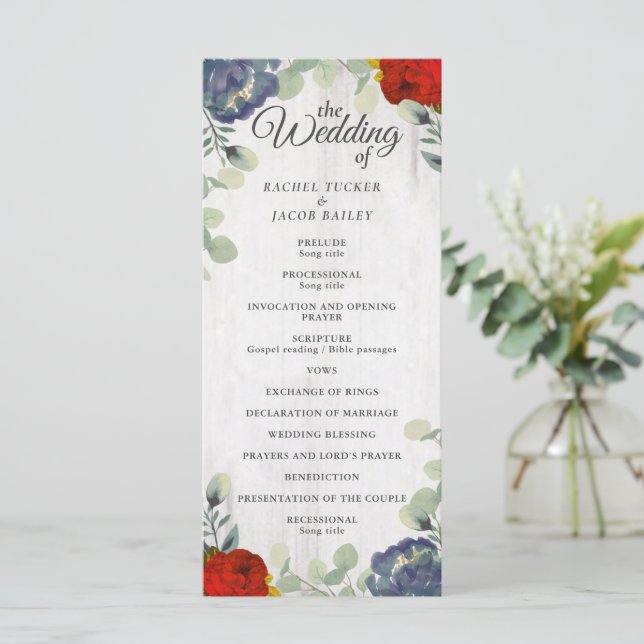 Programa de Bodas Florales Rústicas de Verdor Rojo (Anverso de pie)