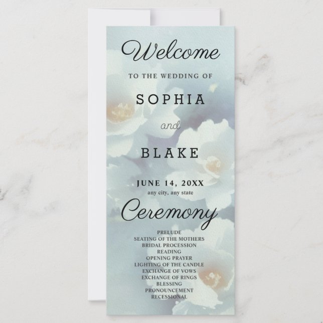 Programa de Bodas Florales y Azules Blancas (Anverso)