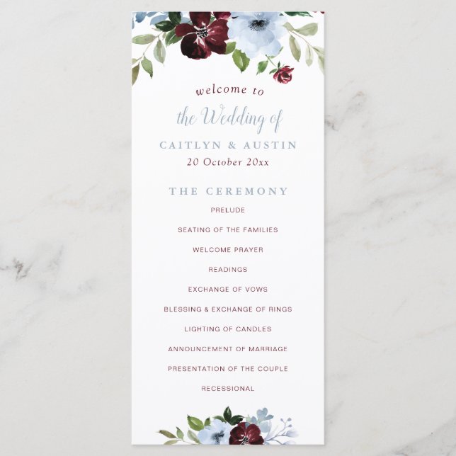 programa de bodas florales y polvorientas (Anverso)