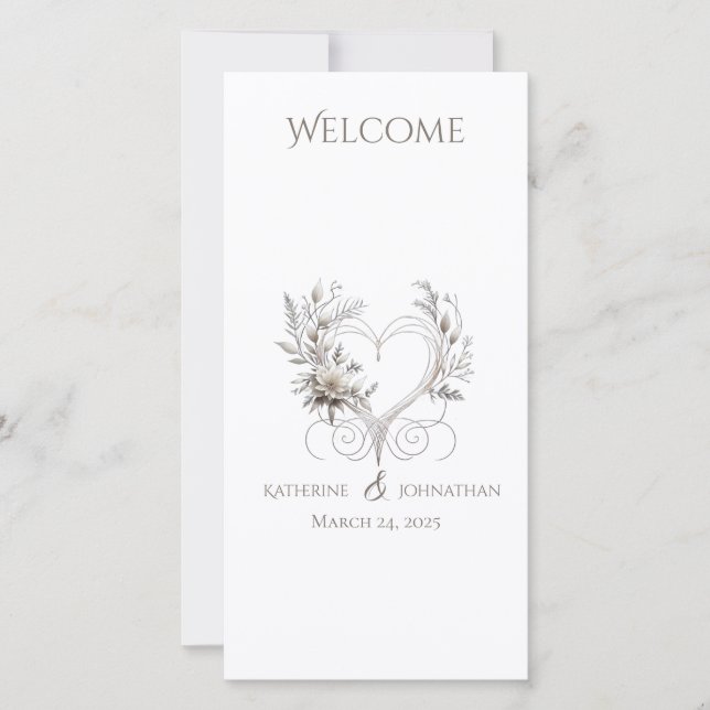 Programa de bodas - Flores blancas con corazón (Anverso)
