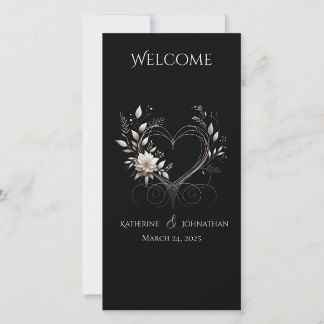 Programa de bodas - Flores blancas con corazón (Anverso)