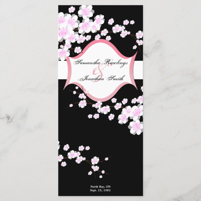 Programa de bodas - Flores de cerezo blanco y negr (Anverso)