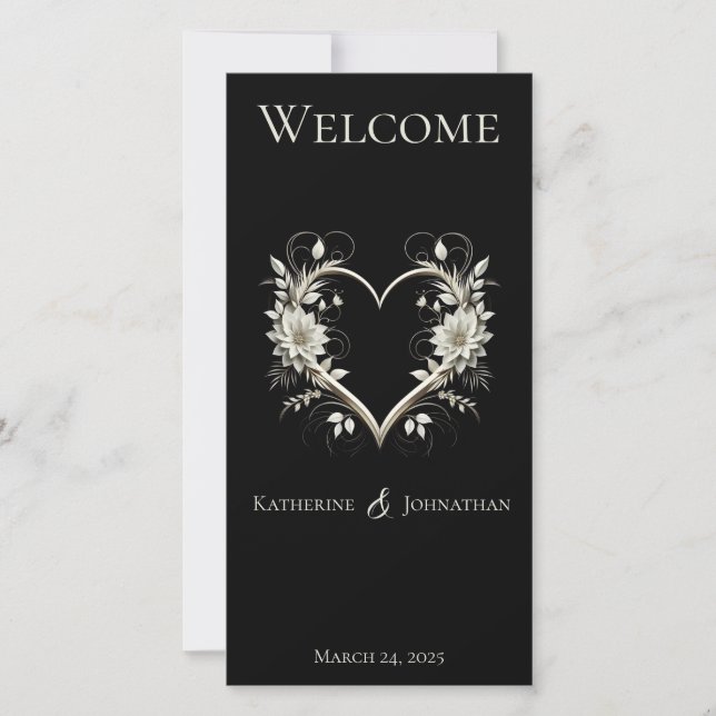 Programa de Bodas - Flores modernas con corazón (Anverso)