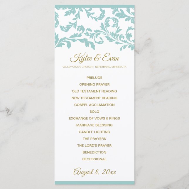 Programa de Bodas Flourish - Turquesa y Oro Ligero (Anverso)