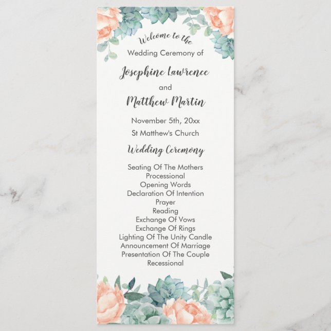 Programa de Bodas Foliage de Peony Succulents (Anverso)
