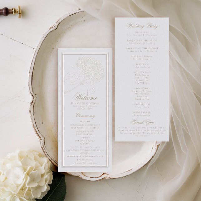Programa de Bodas Formales de Hidrangea Ivory Eleg (hydrangeas wedding program formal traditional elegant modern classic double frame ivory gold)