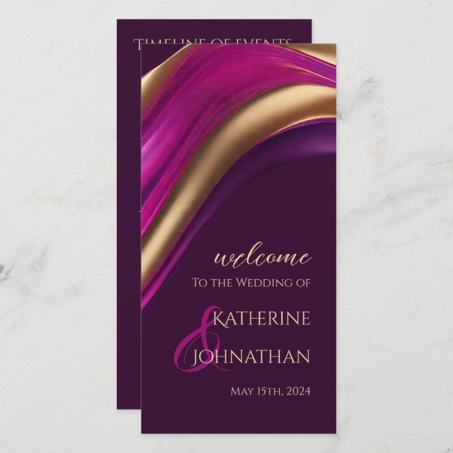 Programa de bodas-Fuchsia morada moderna y oro- (Anverso / Reverso)