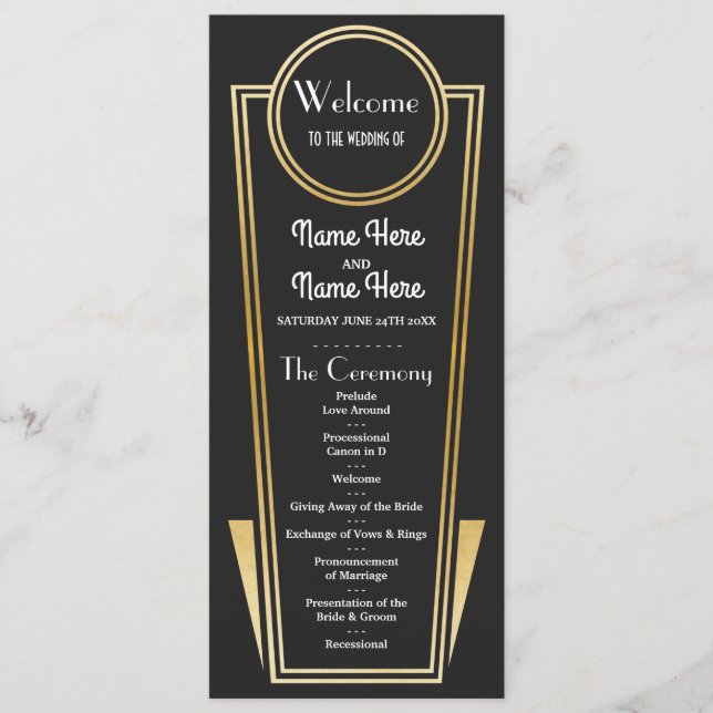 Programa de Bodas Gatsby Black & Gold Art Deco de  (Anverso)