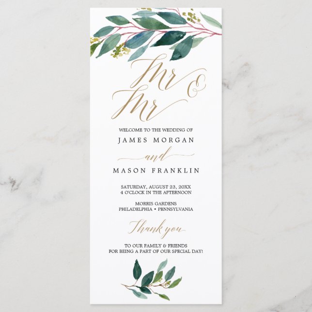 Programa de bodas gay de los Verdes de los Jardíne (Anverso)