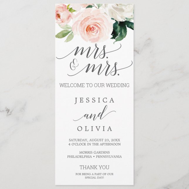 Programa de bodas gay de Rubor Bloqueo Blooms Sra. (Anverso)