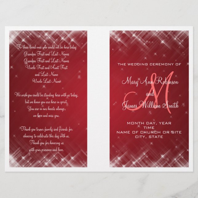 Programa de bodas glamuroso desata el rojo (Anverso)