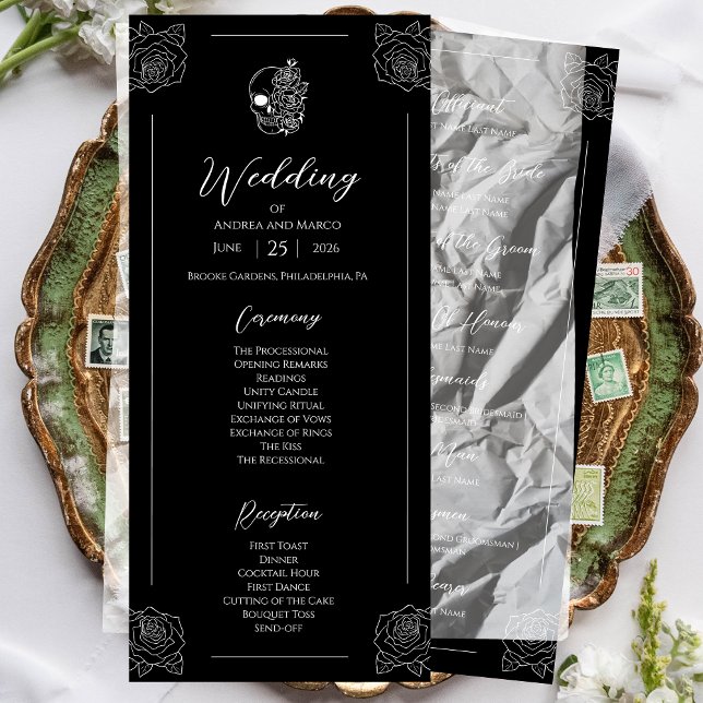 Programa de Bodas Góticas de Calavera Negra Y Blan (Black And White Tattoo Gothic Wedding Program)