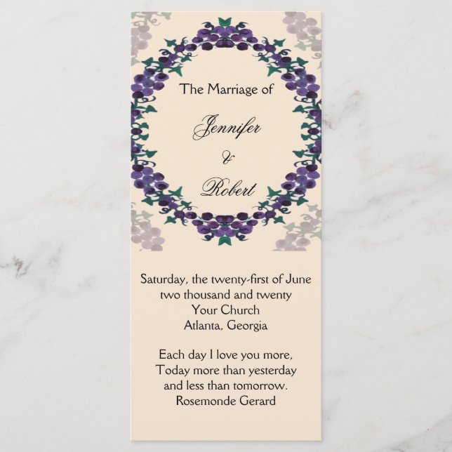 Programa de Bodas Grapevine Wreath (Anverso)