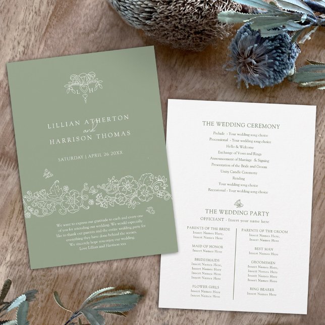Programa de bodas Green white fleur de lis gracias (Subido por el creador)
