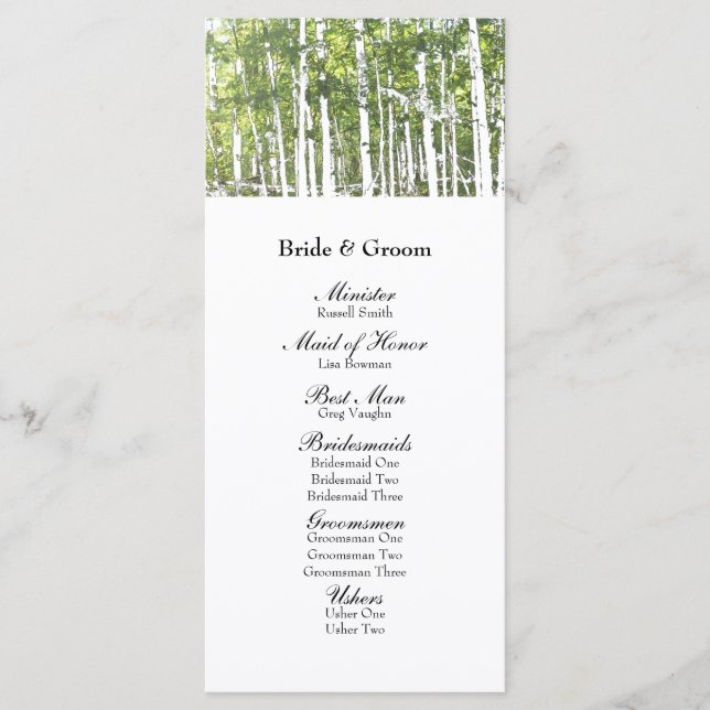 Programa de bodas Green White Summer Woods (Anverso)