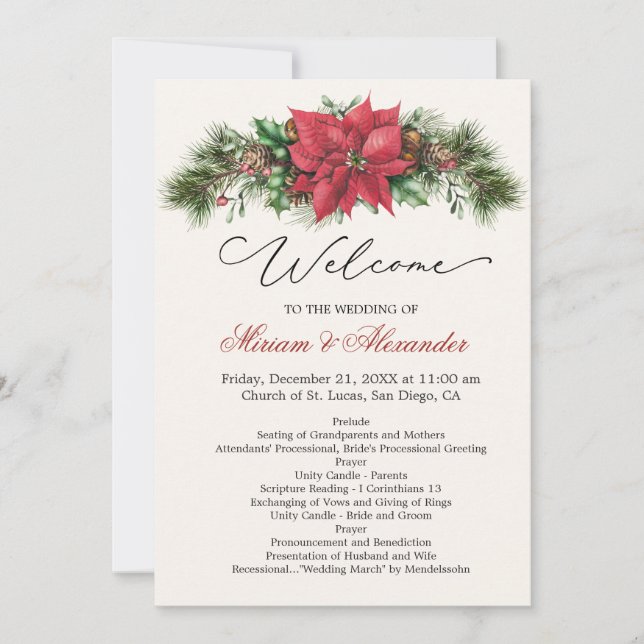 Programa de Bodas Holly de Poinsettia Pine Cones (Anverso)
