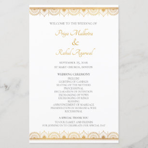 Programa de Bodas Indias con Patrón de Oro Elegant