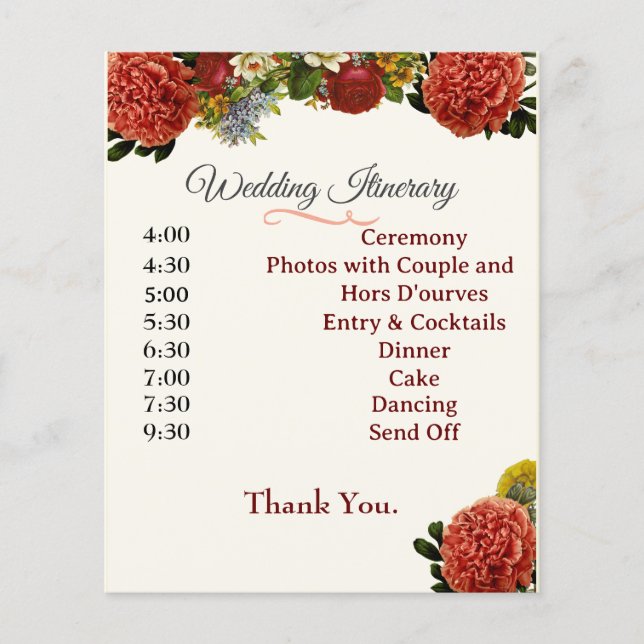 Programa de Bodas, Itinerario, BOHO Floral Retro (Anverso)