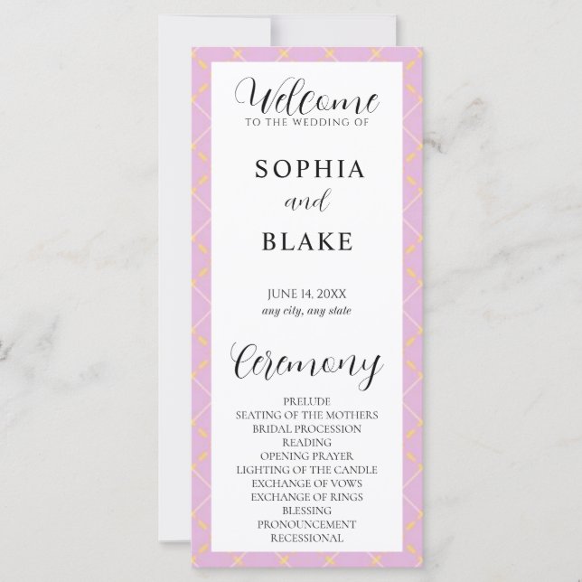 Programa de Bodas Jugadas Púrpura, Amarilla y Blan (Anverso)