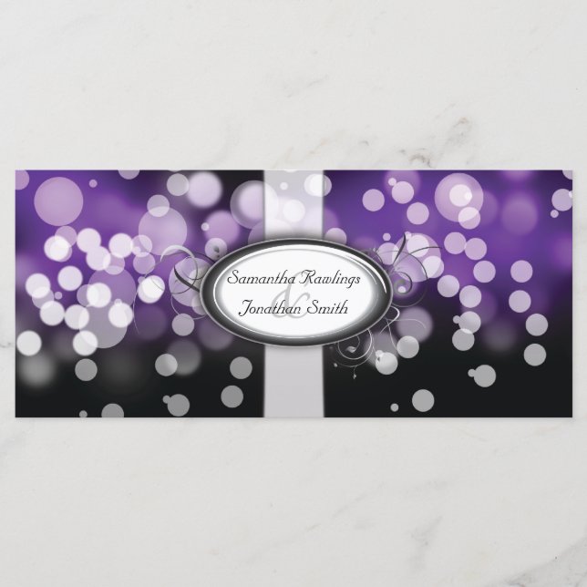 Programa de Bodas - Luces Brillantes Moradas y Pla (Anverso)
