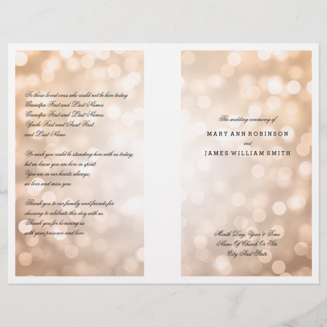 Programa de bodas Luces de Purpurina de cobre (Anverso)