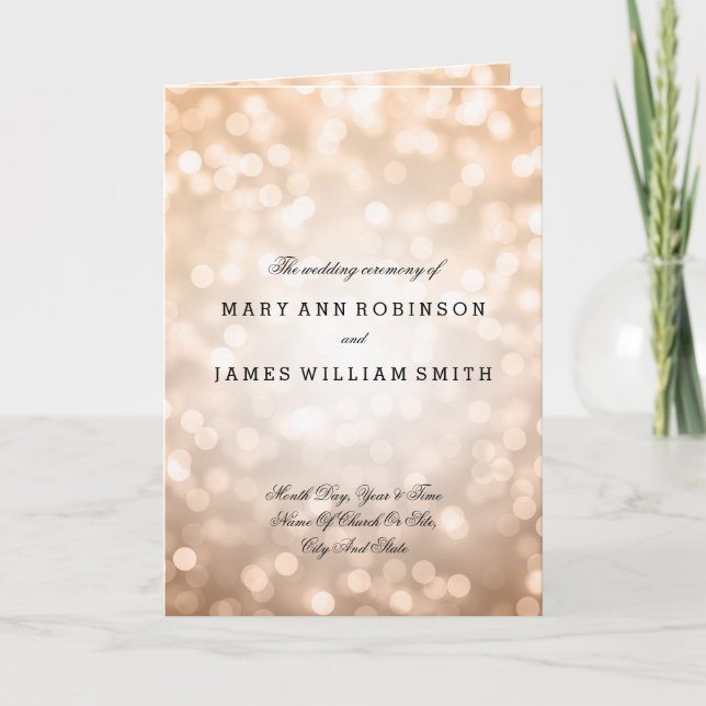 Programa de bodas Luces de Purpurina de cobre (Anverso)