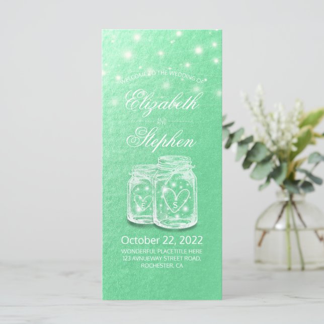 Programa de bodas Mason Jars String Light Green Go (Anverso de pie)