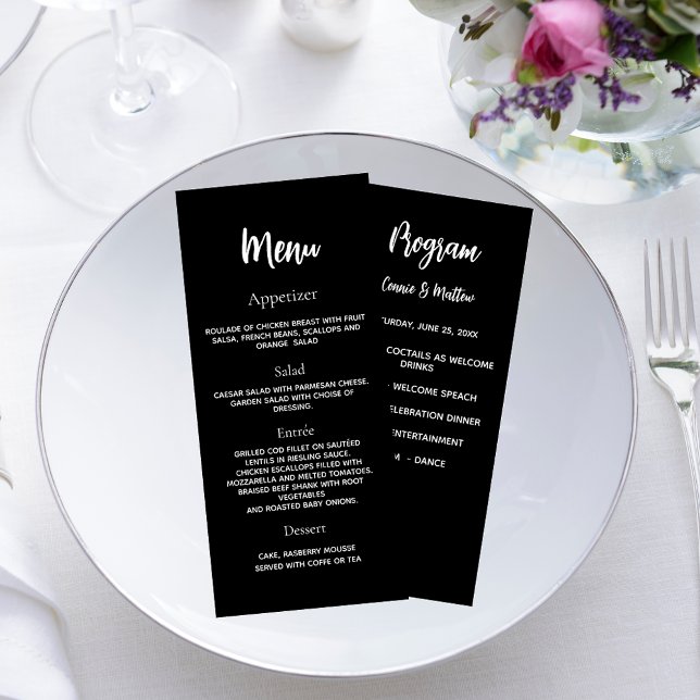 Programa de bodas menú de cena blanco negro (Subido por el creador)