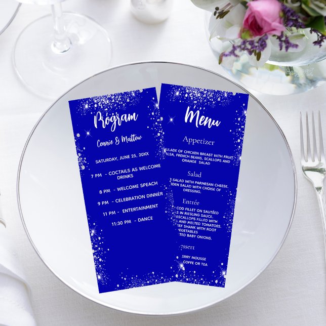 Programa de bodas menú de cena plata azul real (Subido por el creador)