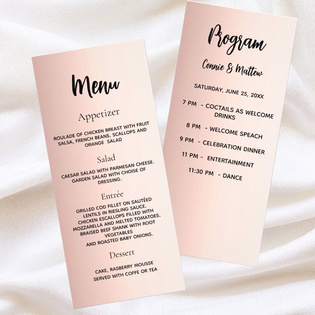 Programa de bodas menú de cena rosa de oro (Subido por el creador)
