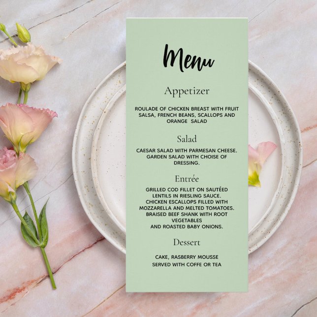 Programa de bodas menú de cena sage green (Subido por el creador)