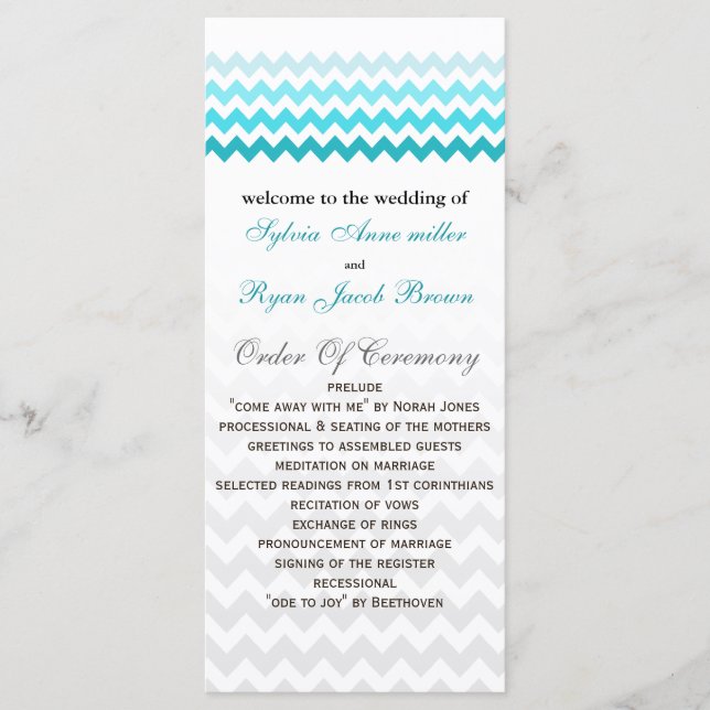 Programa de bodas Mod chevron aqua Ombre (Anverso)
