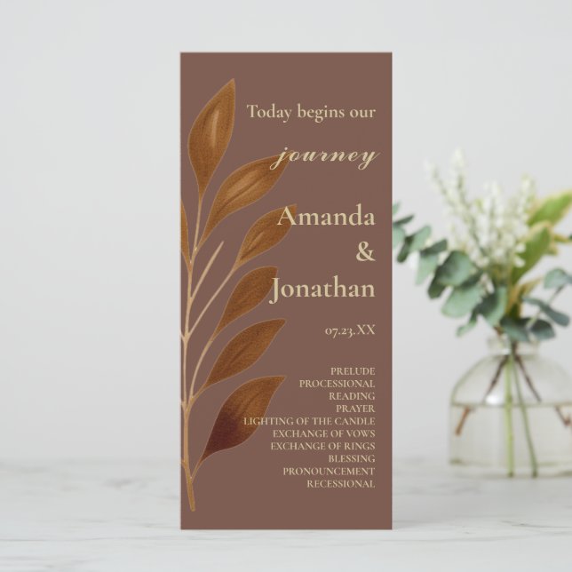 Programa de Bodas Modernas de Café Marrón y Leaf d (Anverso de pie)