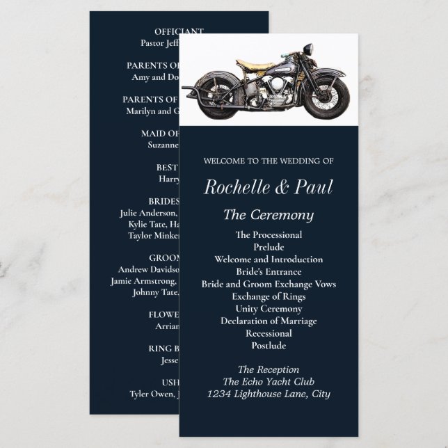 Programa de bodas modernas de la Marina de Motocic (Anverso / Reverso)