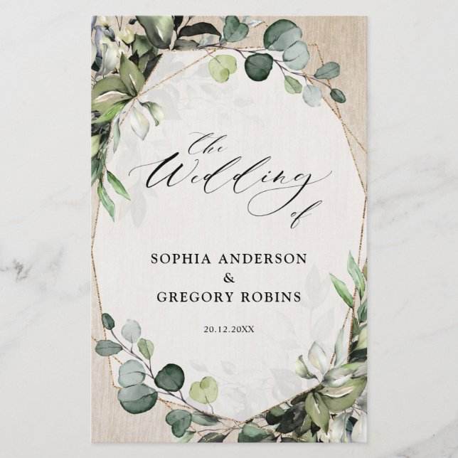 Programa de bodas modernas Eucalyptus Sage Greener (Anverso)