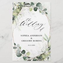 Programa de bodas modernas Eucalyptus Sage Greener