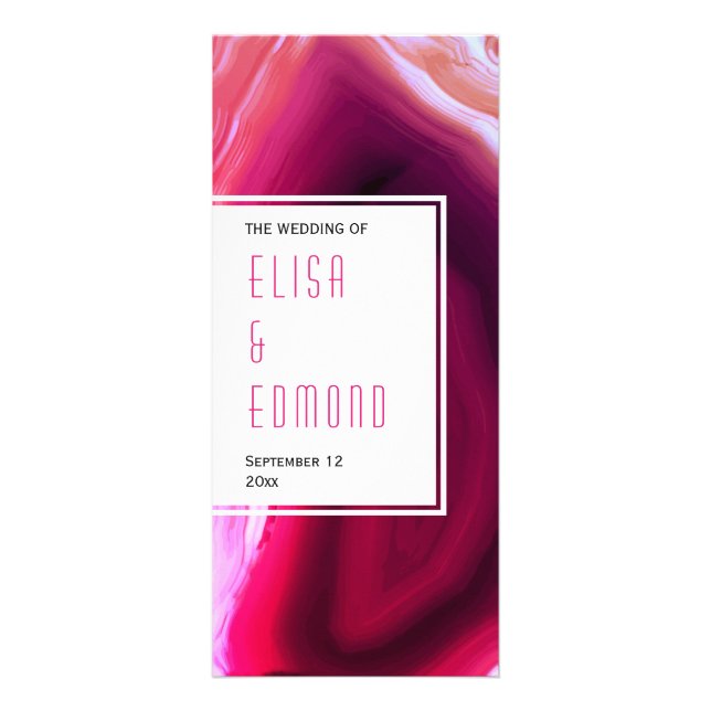 Programa de bodas moderno de ágata rosa de Fuchsia (Frente)