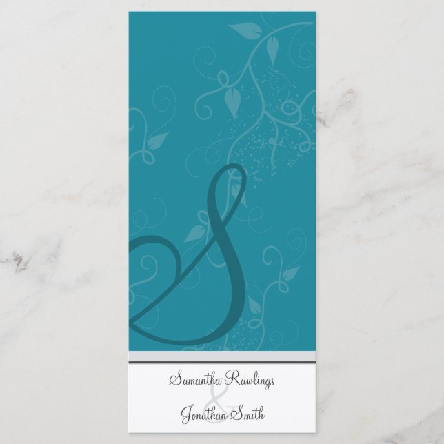 Programa de bodas - Monograma Floral Turquesa (Anverso)