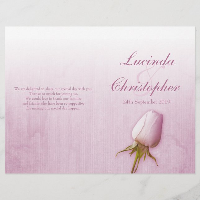 Programa de bodas moradas de rosa de bud lilac (Anverso)