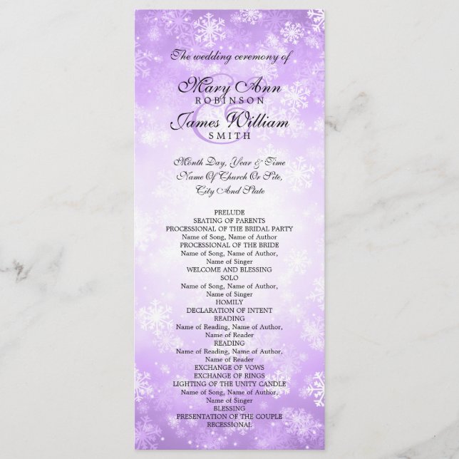 Programa de Bodas Morado Invierno Wonderland Spark (Anverso)