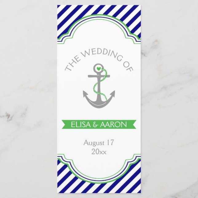 Programa de bodas náuticas azul marino Kelly Green (Anverso)